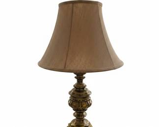 Brass Urn Table Lamp with Mahogany Drawer End Table
