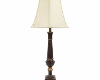 Vintage Dark Wood Table Lamp with Brass Accents and Cream Bell Shade