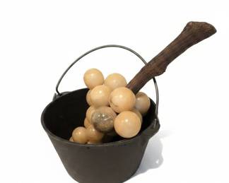 Vintage Alabaster Grape Cluster in Cast Iron Pot