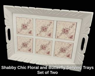 Shabby Chic Floral and Butterfly Serving Trays Set of Two