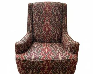 Vintage Traditional Gold Damask Wingback Chair and Ottoman Set