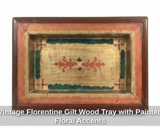 Vintage Florentine Gilt Wood Tray with Painted Floral Accents