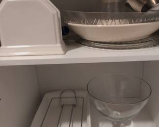 White Ceramic Napkin Holder, Footed Glass Serving Bowl, and Baking Dish with Rack Set