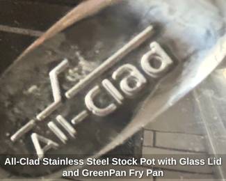 AllClad Stainless Steel Stock Pot with Glass Lid and GreenPan Fry Pan second image