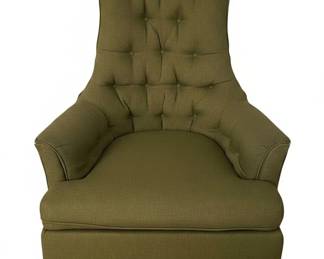 Vintage Tufted Green Velvet Swivel Armchair