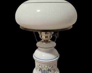 Vintage Gone With The Wind Style Ceramic Table Lamp with Floral Basket Motif