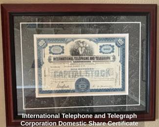 International Telephone and Telegraph Corporation Domestic Share Certificate