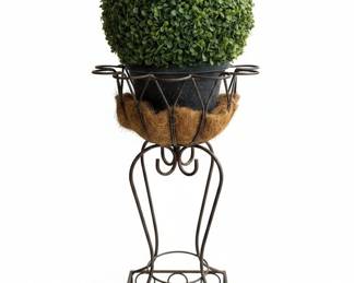 Artificial Boxwood Topiary Ball in Wrought Iron Stand