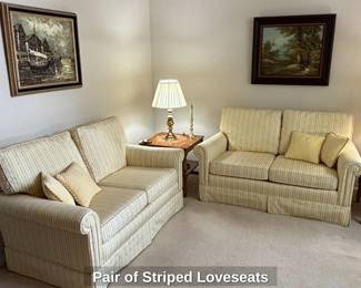 Pair of Striped Loveseats