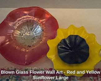 Blown Glass Flower Wall Art  Red and Yellow Sunflower Large
