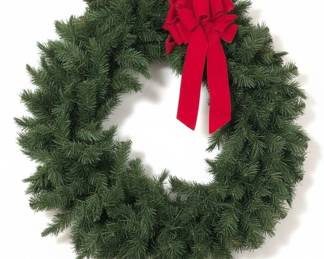 Artificial Christmas Wreath with Red Velvet Bow and Pinecones
