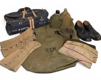 WWIIEra U.S. Navy Duffle Bag, Garrison Caps, Canteens,  More