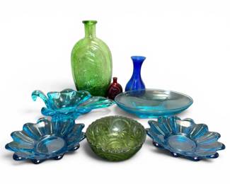 Colorful Glass Bottles, Dishes, Bowls,  More