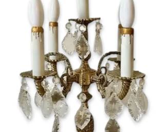 Hollywood Regency 5Light Brass Candelabra W Crystal Prisms
