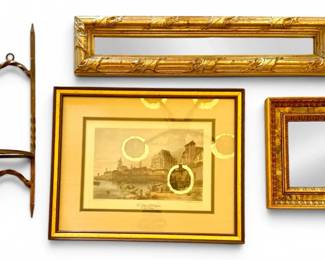 GoldToned Ornate Framed Mirrors, Print,  Metal Wall Hanging