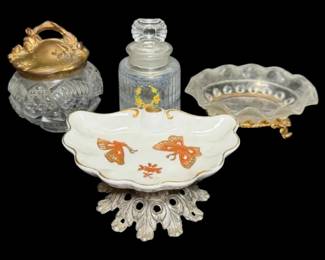 Porcelain Gold Candy Dish, Glass Jar W Lid,  More