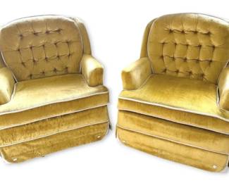1970s Gold Velvet Swivel Rocking Chairs
