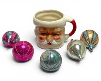 Vintage Santa Ceramic Mug  Polish Mercury Glass Ornaments