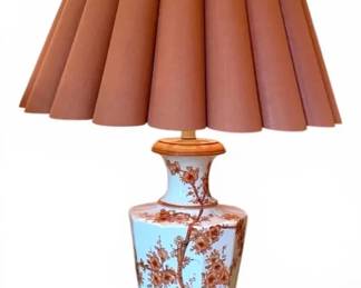 Red  White Porcelain Table Lamp W Japanese Cherry Blossom Detail
