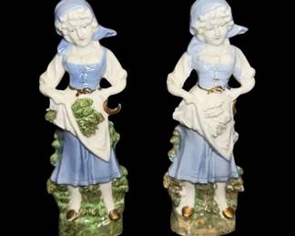 German Farm Girl Porcelain Statues