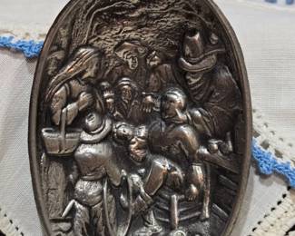 Vintage pewter plaque- De Tandmeester van Steen
