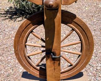 Antique wooden spinning wheel