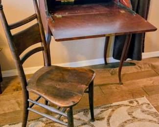 Vintage secretary desk with drop front writing + chair