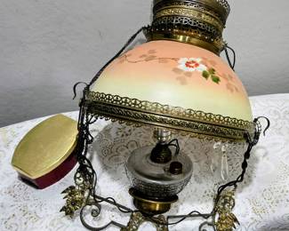 Antique victorian electrified hanging oil lamp