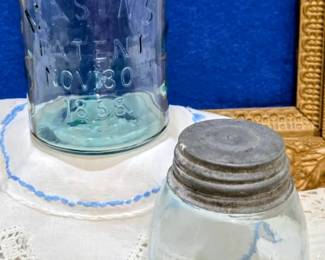 Two vintage glass mason canning jars