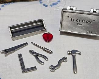 Vintage miniature pewter toolbox