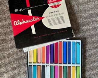 A vintage set of 24 vintage Weber Costello Alphacolor square pastels, made in Chicago