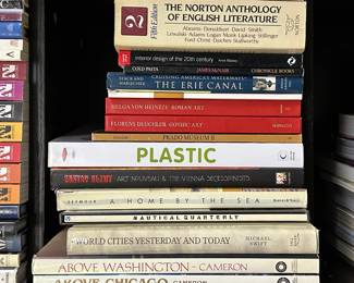 Hundreds and hundreds of books available at this estate sale including The Norton Anthology of English Literature, Interior Design of the 20th Century, Cruising America's Waterways: The Erie Canal, Prado Museum II, Klimt Art Nouveau & The Vienna Secessionists, Above Hawaii