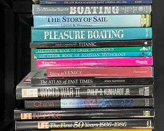 Books books books! Waterside Living, The low Black Schooner: Yacht America 1851-1945, The Story of Sail, Pleasure Boating, All Color Book of Egyptian Mythology, Living in Venice, Majorca Living,
