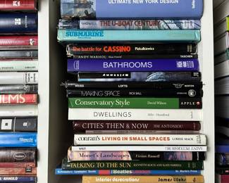 Books including Ultimate New York Design, The U-Boat Century, Submarine, The Battle for Cassino, Bathrooms, Making Space, Conservatory Style, Dwellings, Cities Then & Now, Living in Small Spaces, Monet's Landscapes, Talking to the Sun, Interior Decorations
