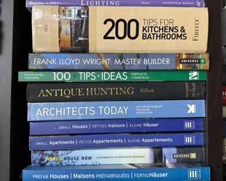 Micro: Very Small Buildings; 200 Tips for Kitchens & Bathrooms; Frank Lloyd Wright: Master Builder; Antique Hunting; Prefab Houses;