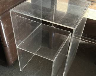 Vintage Acrylic side table with interior shelf and magazine rack space