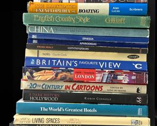A great variety of books at this estate sale including The Urban House, The Illustrated Encyclopedia of Boating, English Country Style, China Treasures and Splendors, The 20th Century in Cartoons, A Dark History: Hollywood, The Colour Library of Art: Art Nouveau (and hundreds more!)