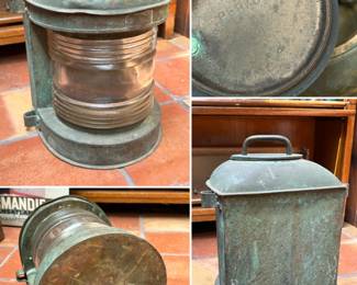 Antique Perkins Marine Lamp Corporation "PERKO" (of Brooklyn, New York) brass and copper marine navigational lantern, early 20th century