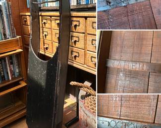 Antique primitive folk art painted wood & iron childrens sled / sleigh
