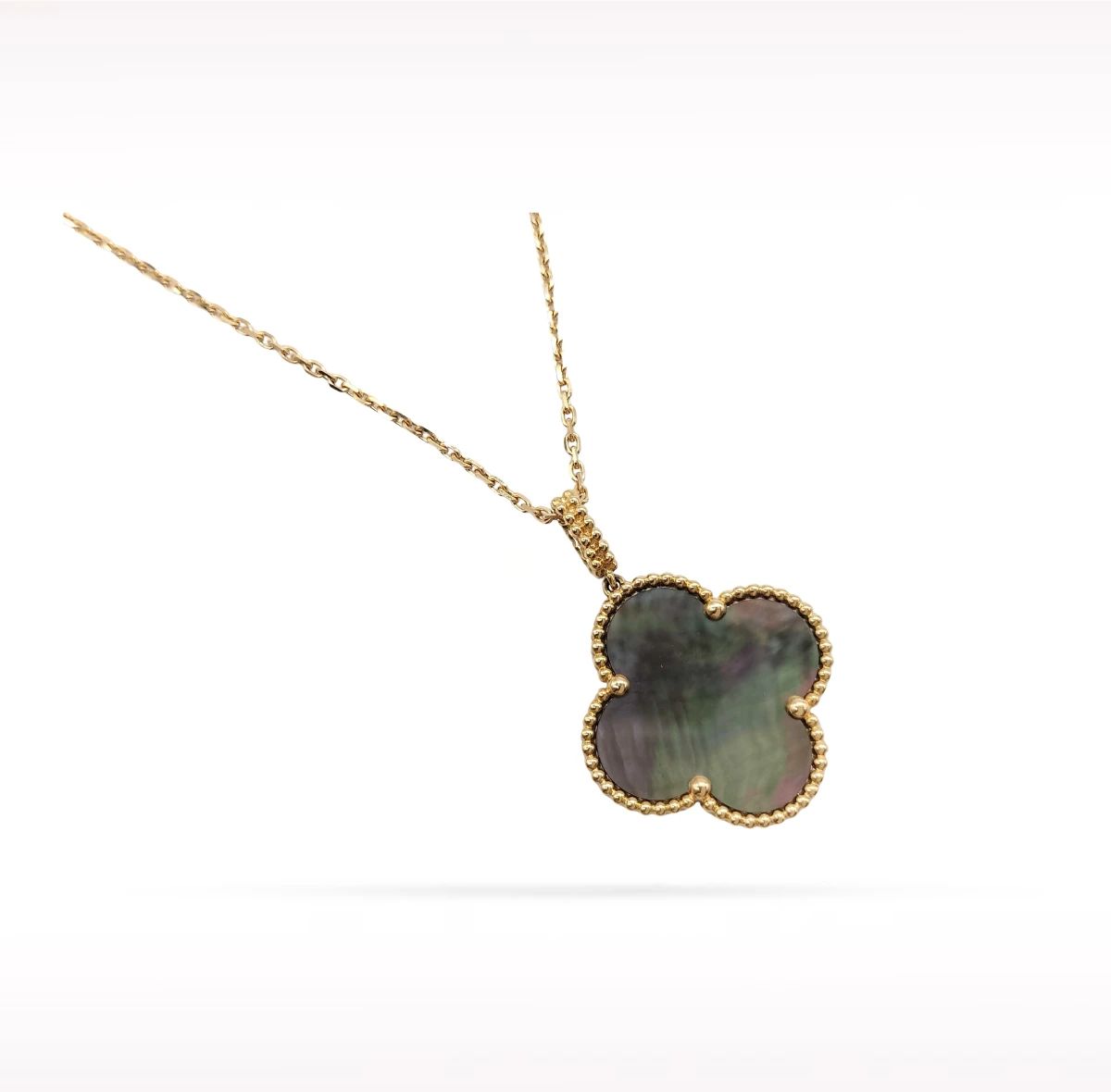 Van Cleef & Arpels Magic Alhambra Black Grey Mother of Pearl 18K Rose Gold Pendant Necklace
