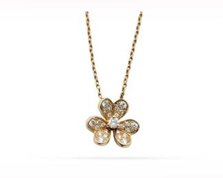 Van Cleef & Arpels Frivole Flower Pave Diamond 18K Rose Gold Pendant Necklace