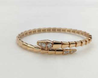 Bvlgari Serpenti Half Pave Diamond 18K Rose Gold Bangle Bracelet
