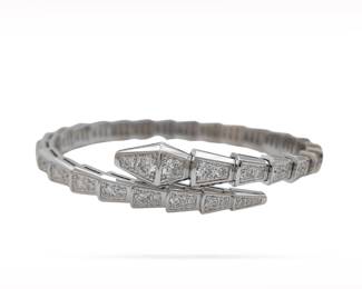 Bvlgari Serpenti Viper Diamond 18K White Gold Bangle Bracelet