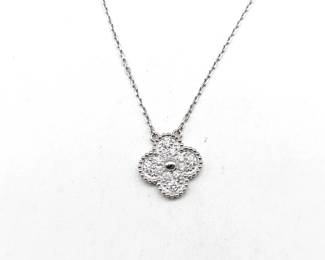 Van Cleef & Arpels Vintage Alhambra Pave Diamond 18K White Gold Pendant Necklace