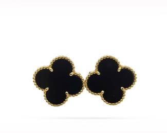 Van Cleef & Arpels Magic Alhambra Black Onyx 18K Yellow Gold Earrings