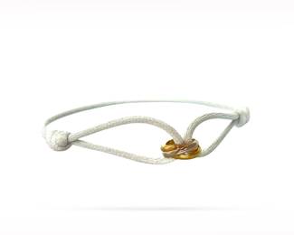 Cartier Trinity 18K Yellow White and Rose Gold Rings Adjustable White Cord Bracelet