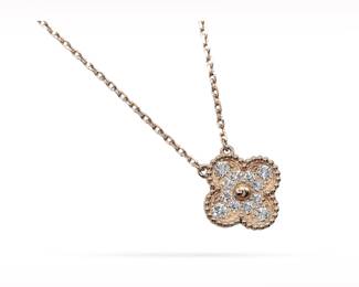 Van Cleef & Arpels Vintage Alhambra Pave Diamond 18K Rose Gold Pendant Necklace