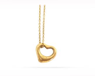 Tiffany & Co. Elsa Peretti Open Heart 18K Yellow Gold Pendant Necklace