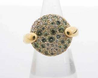 Pomellato Green Sapphire Diamond 18K Yellow Gold Pave Ring