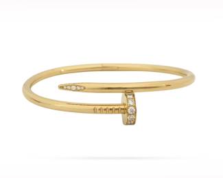 Cartier Juste un Clou Diamond 18K Yellow Gold Bangle Bracelet Size 17